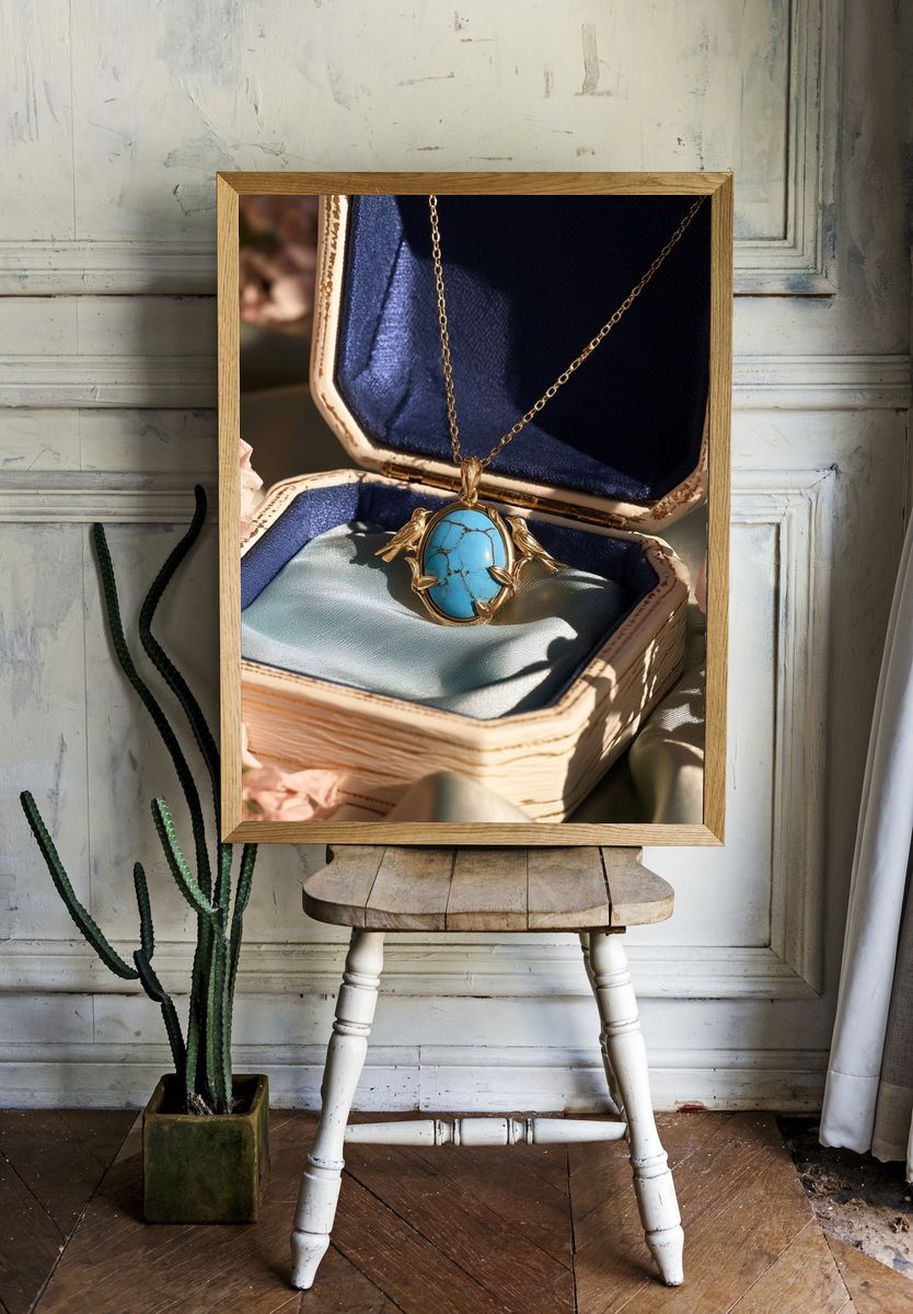 Turquoise Pendant Still Life Poster. — room view 1