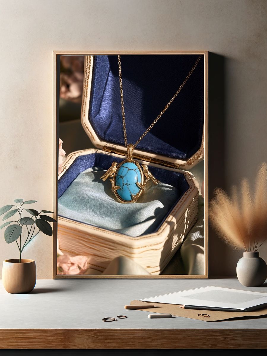 Turquoise Pendant Still Life Poster. — room view 2