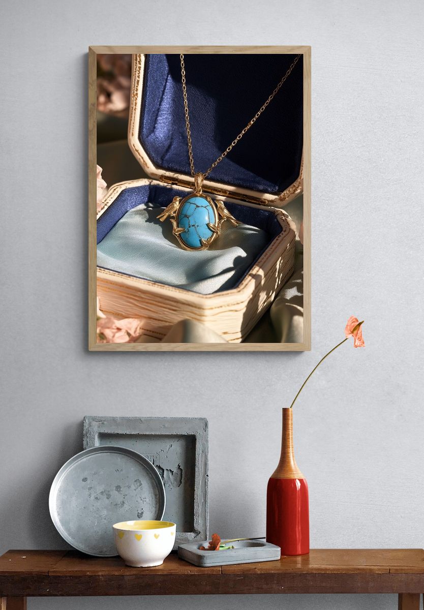 Turquoise Pendant Still Life Poster. — room view 3