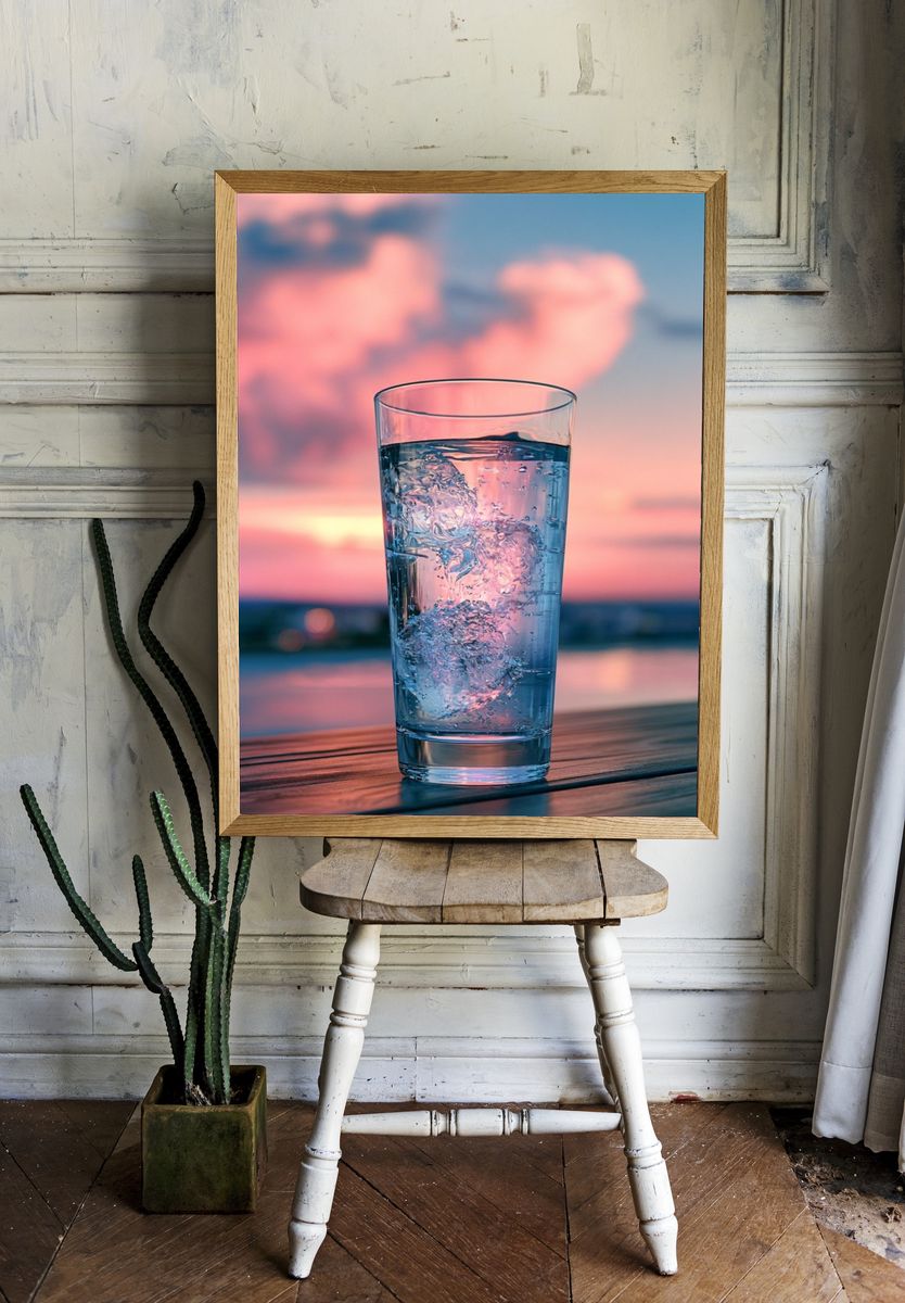 Sunset Water Glass Photography Print. room preview