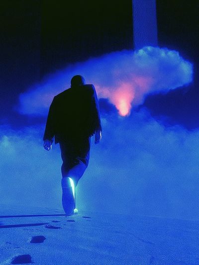 Neon Figure in Blue Fog Poster.