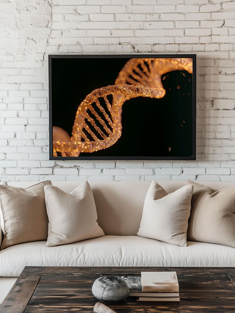 Golden DNA Helix Photography Poster. room preview