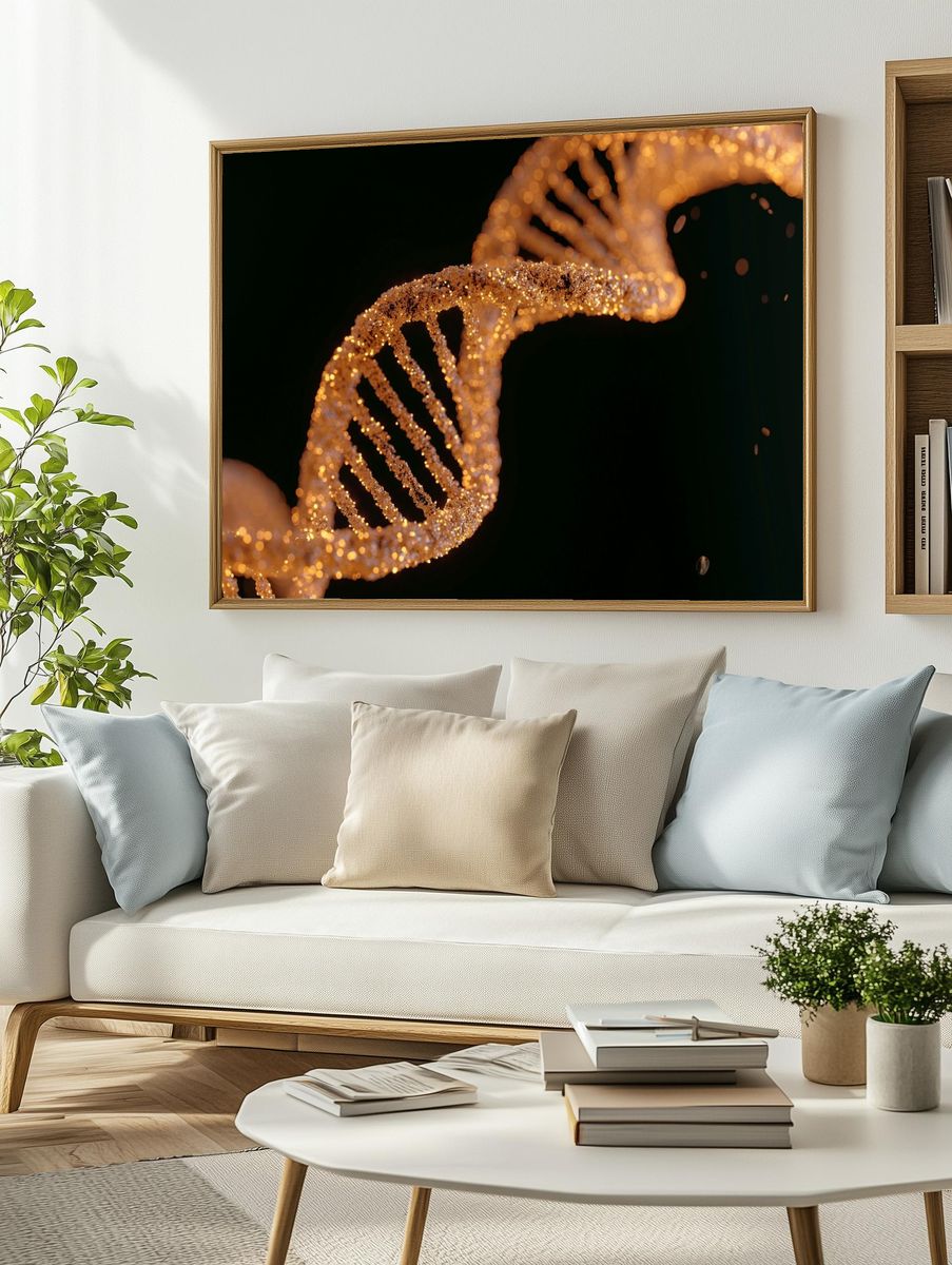 Golden DNA Helix Photography Poster. — room view 2