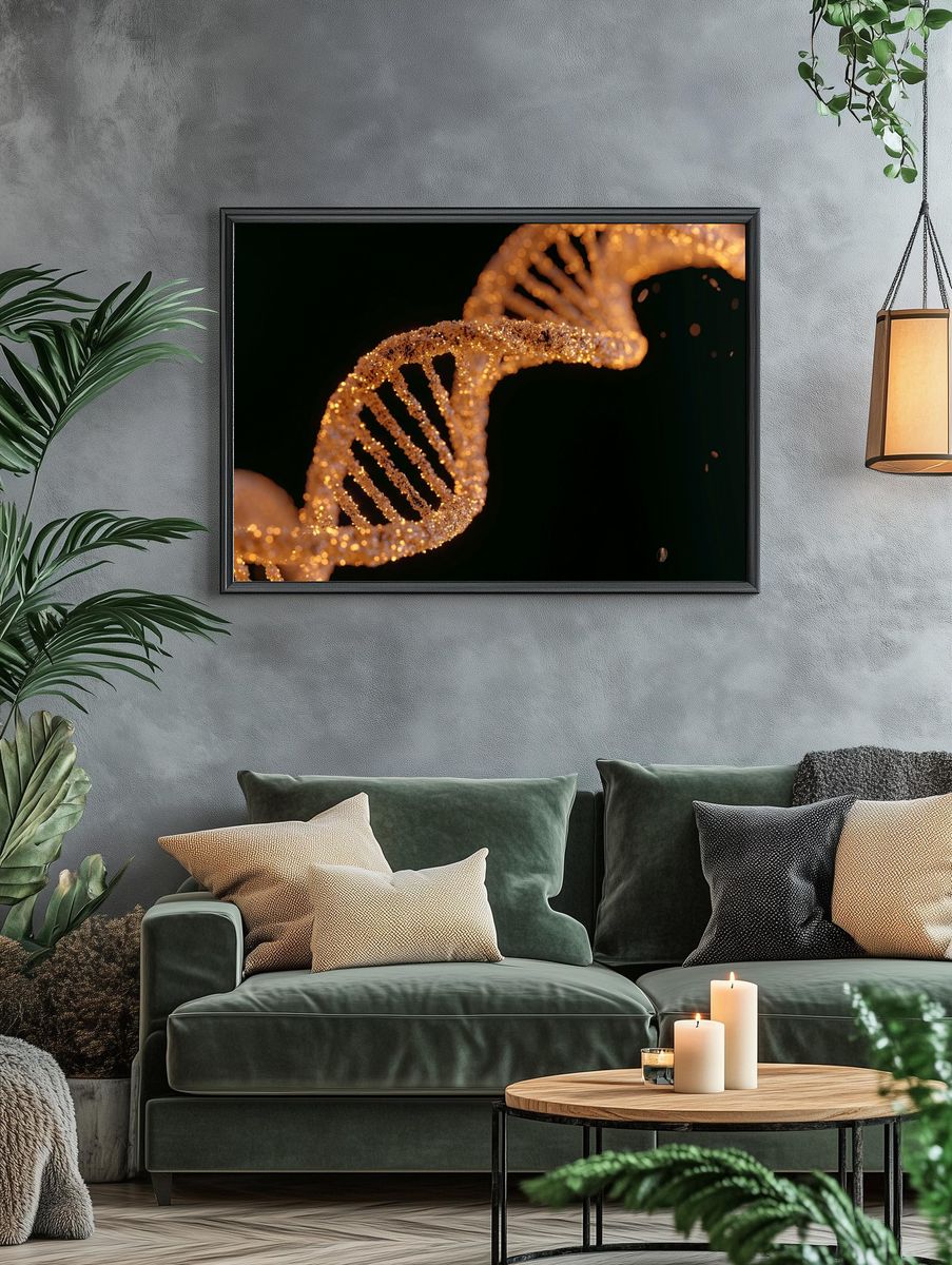 Golden DNA Helix Photography Poster. — room view 4