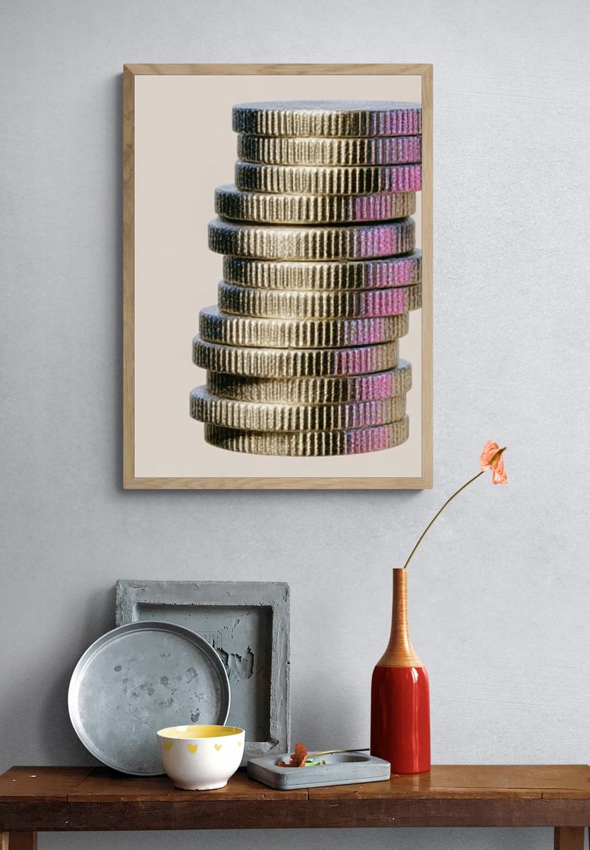 Stacked Coins Photography Poster. — room view 3