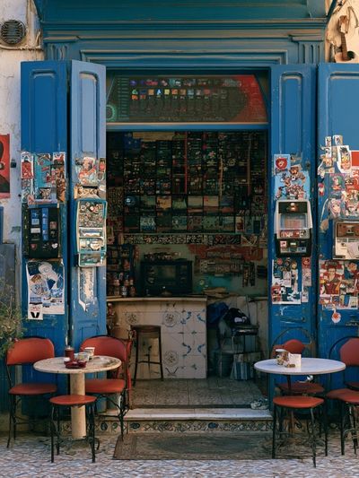Blue Café Facade Photography Poster. poster