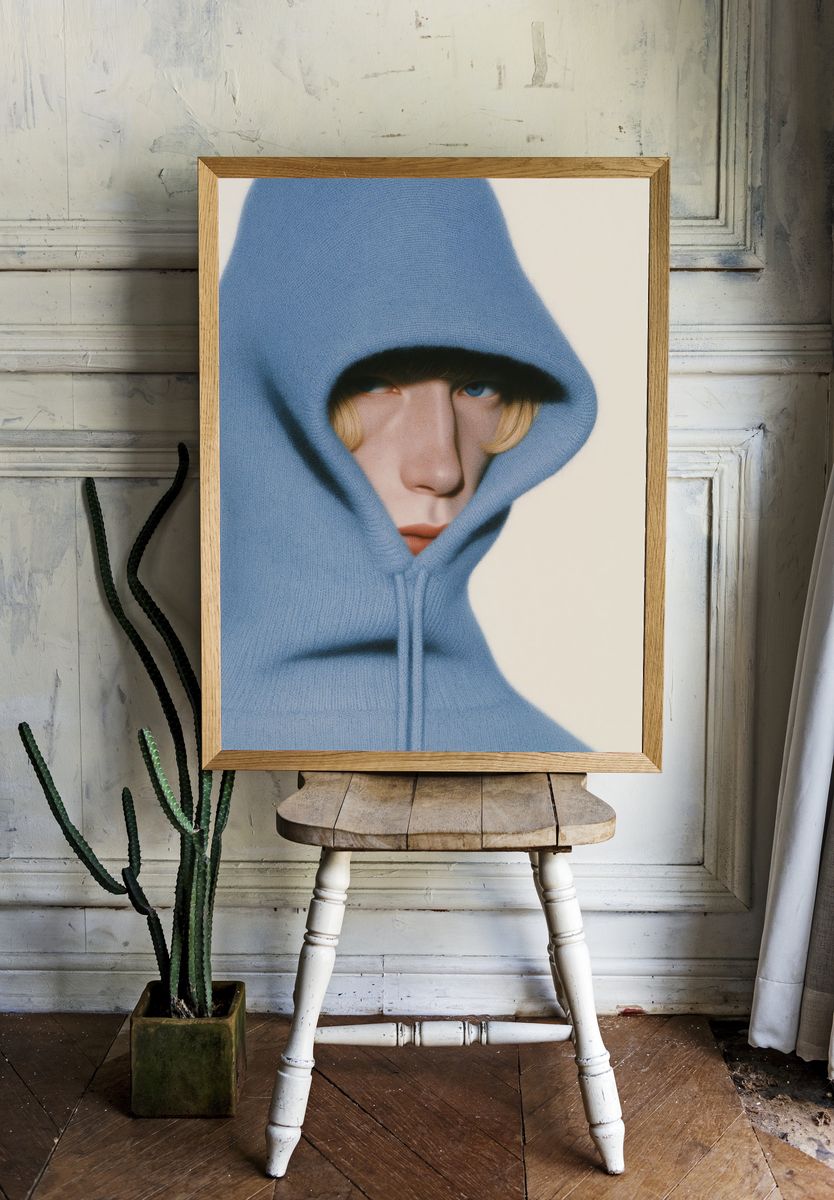 Blue Hooded Portrait Print. — room view 1