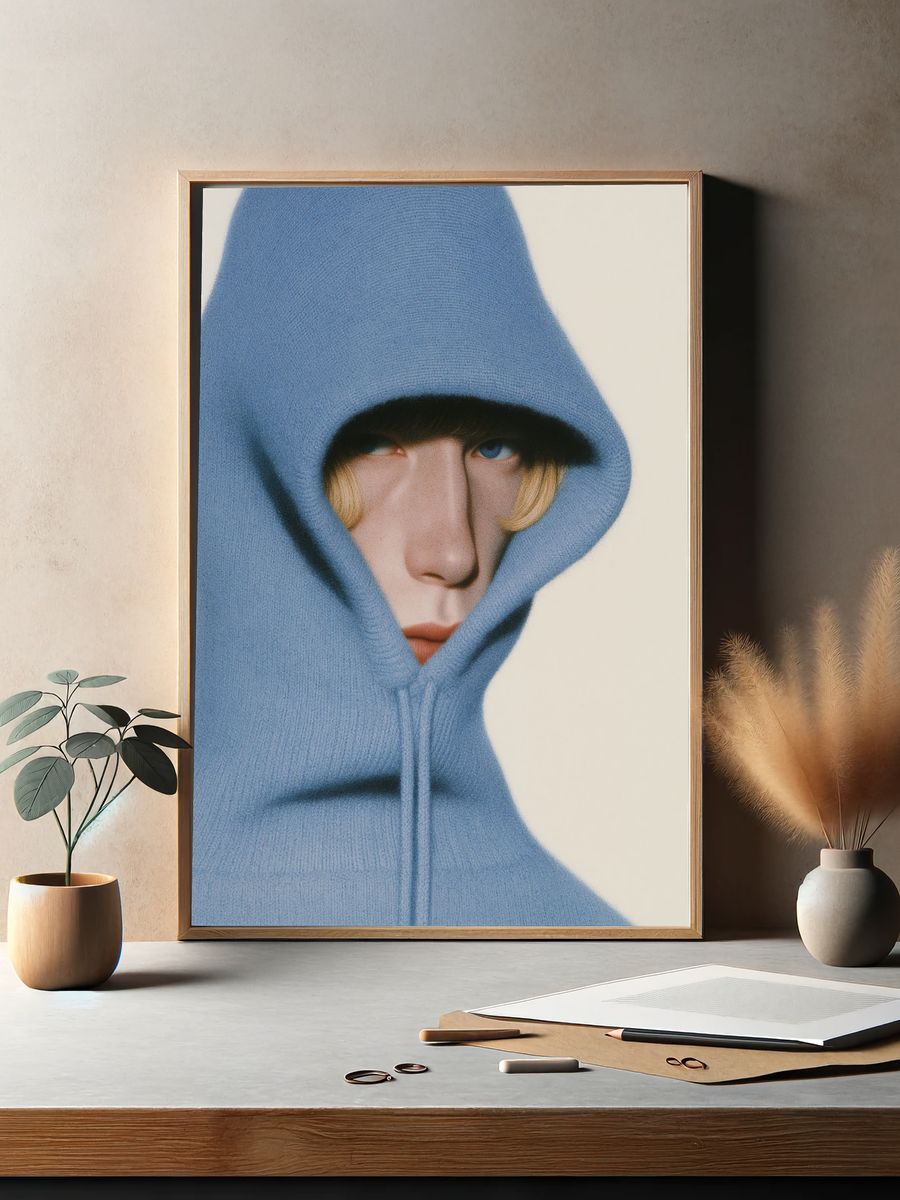 Blue Hooded Portrait Print. — room view 2