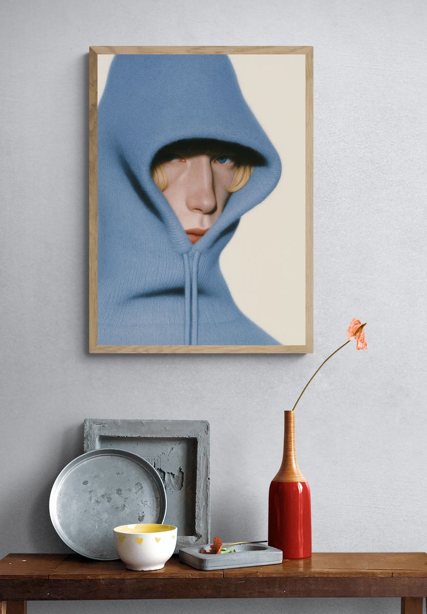 Blue Hooded Portrait Print. — room view 3