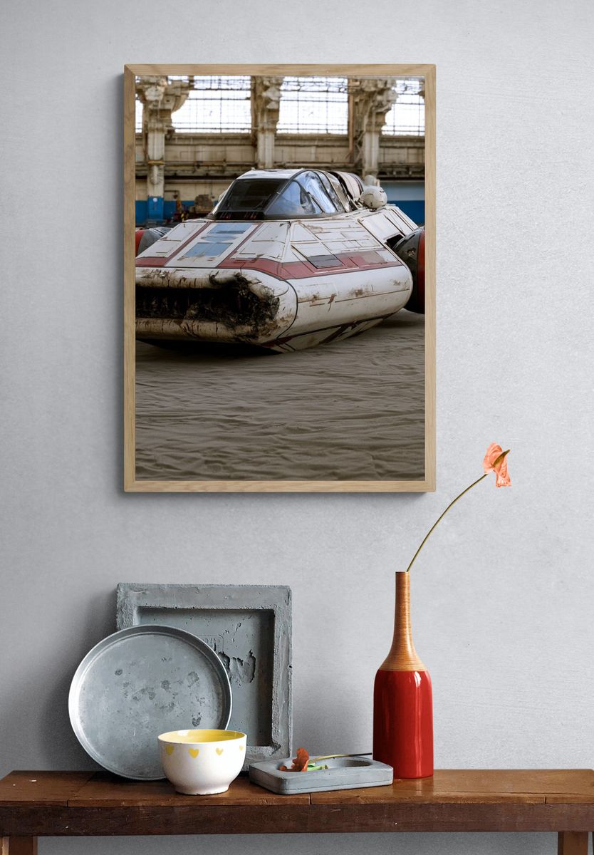 Retro Sci-Fi Hovercraft Photography Poster. — room view 3