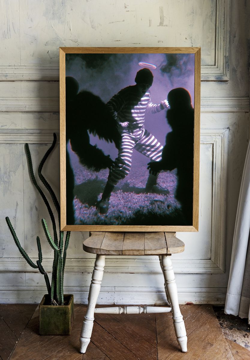 Surreal Striped Figure Photography Poster. room preview