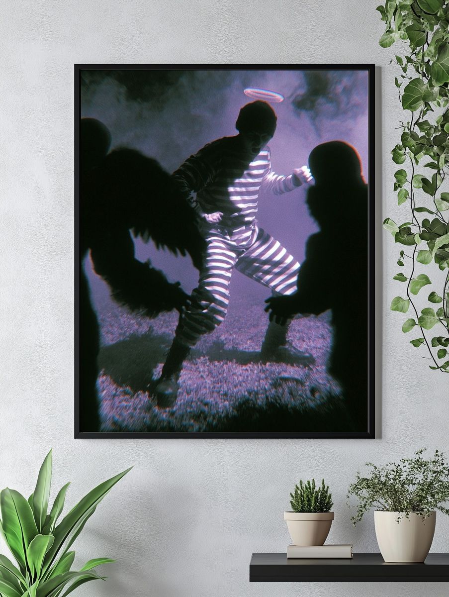 Surreal Striped Figure Photography Poster. — room view 4