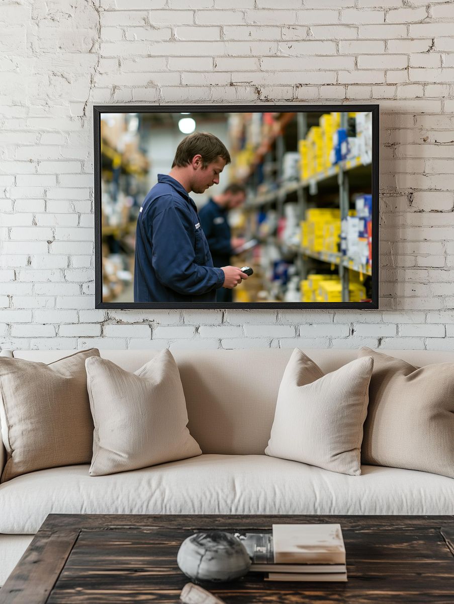 Warehouse Worker Portrait Photography Poster. room preview