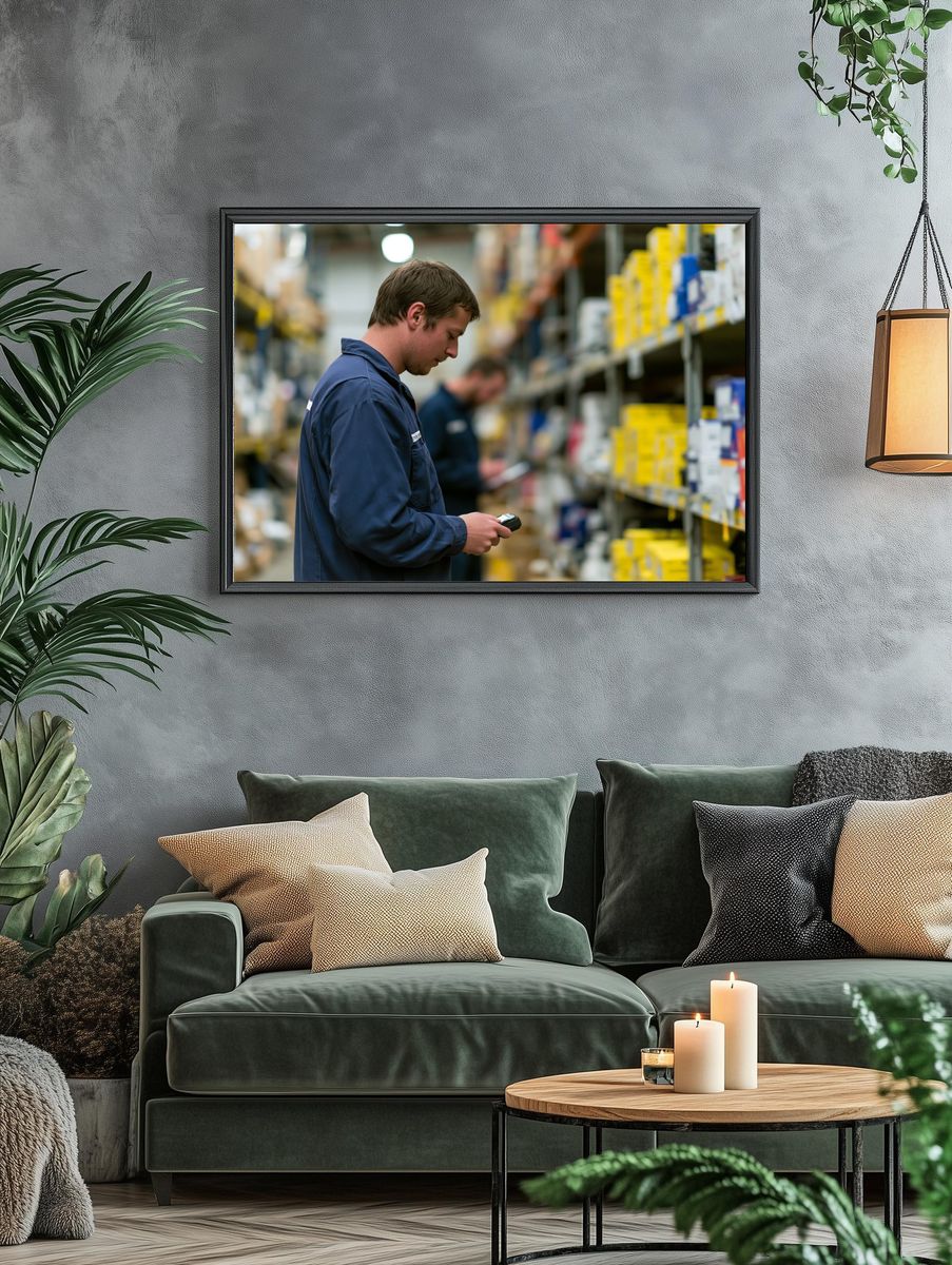 Warehouse Worker Portrait Photography Poster. — room view 4