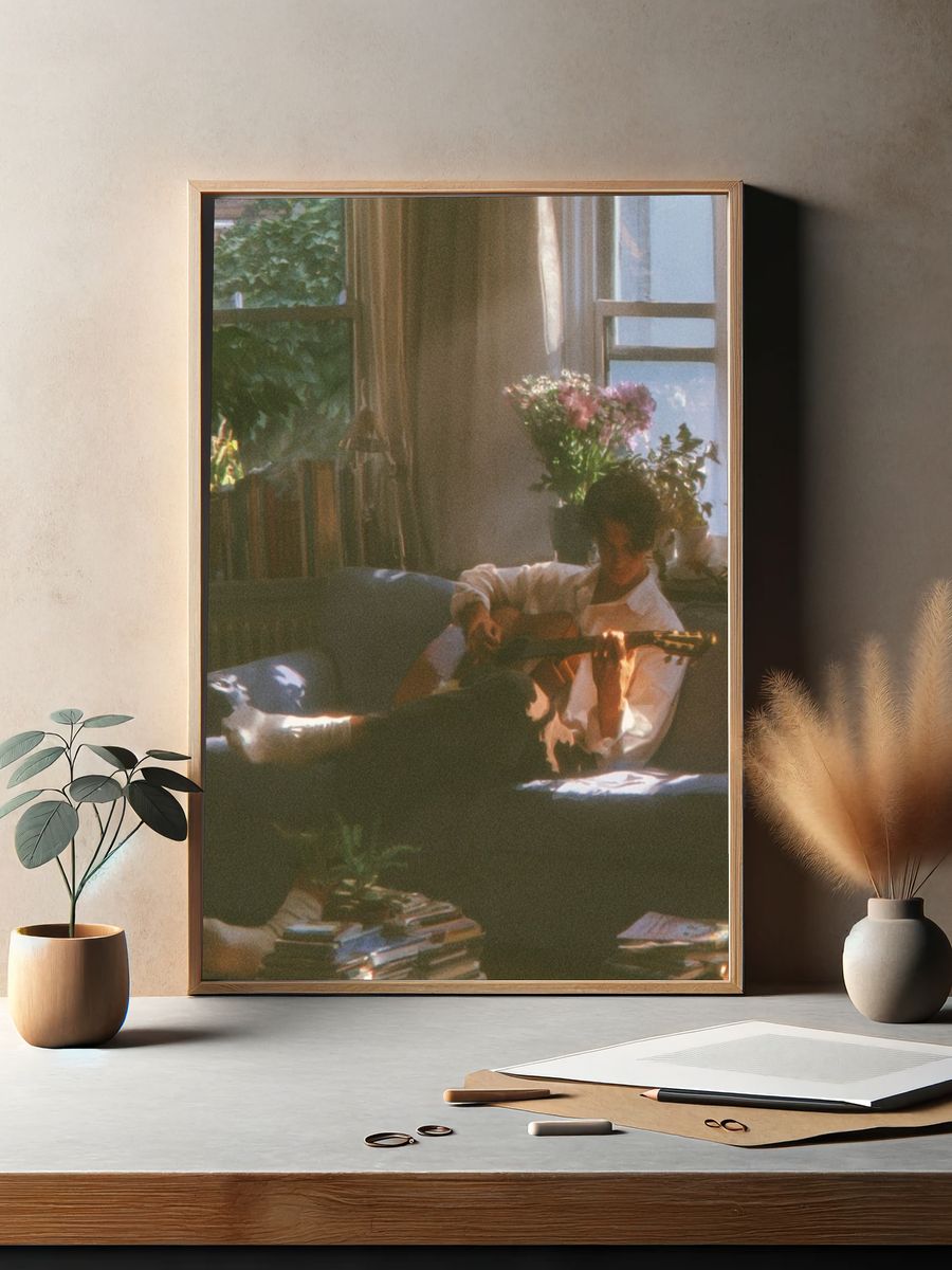 Sunlit Guitar Lounge Photography Poster. — room view 2