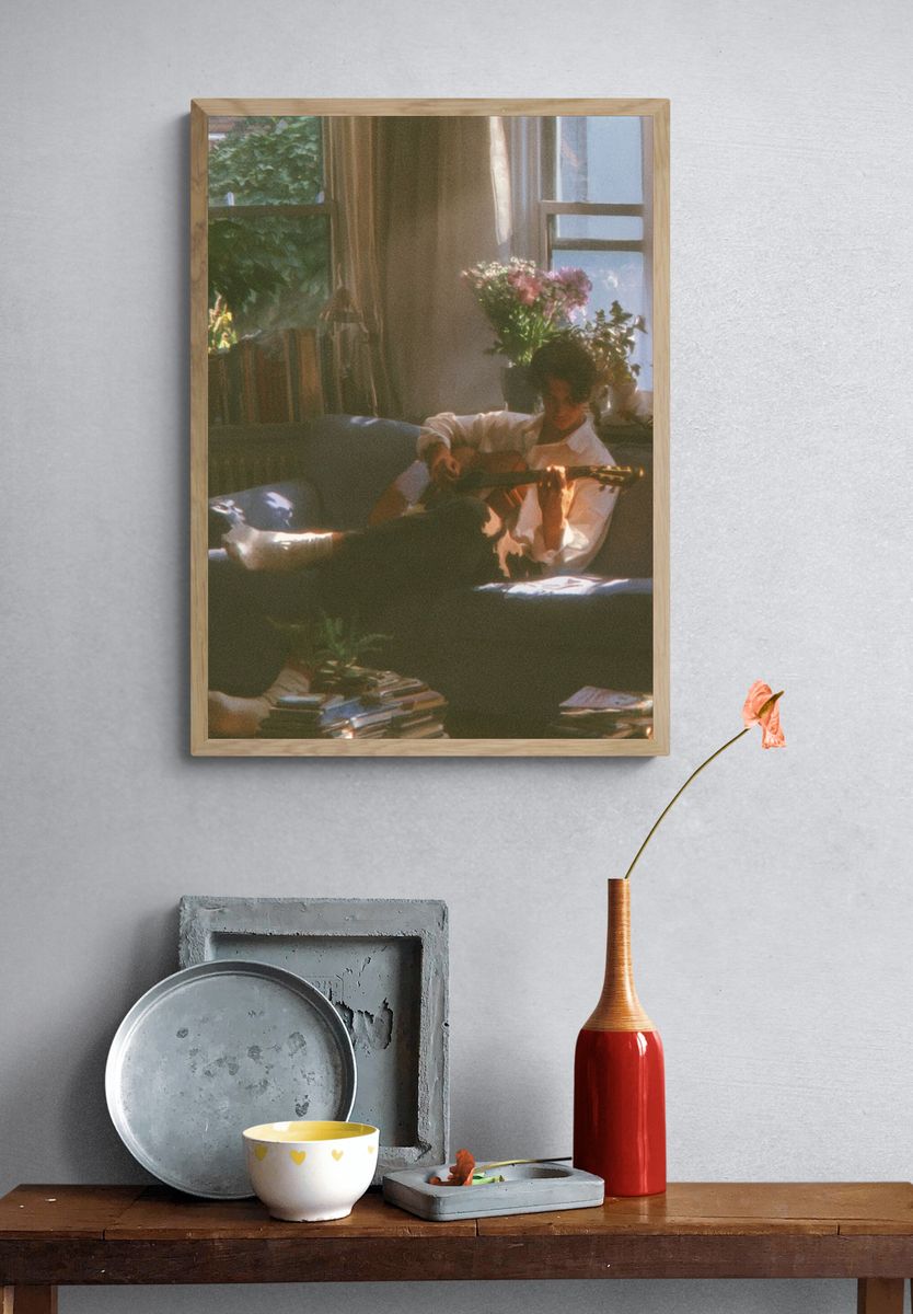 Sunlit Guitar Lounge Photography Poster. — room view 3