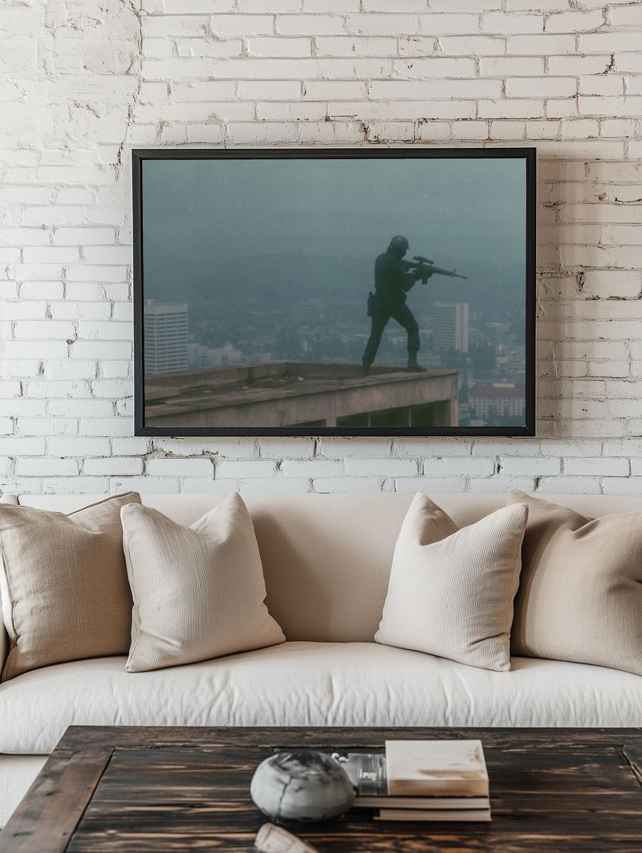 Urban Sniper Silhouette Photography Poster. room preview