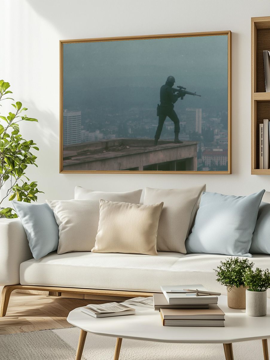 Urban Sniper Silhouette Photography Poster. — room view 2