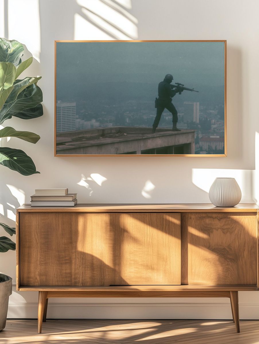 Urban Sniper Silhouette Photography Poster. — room view 3