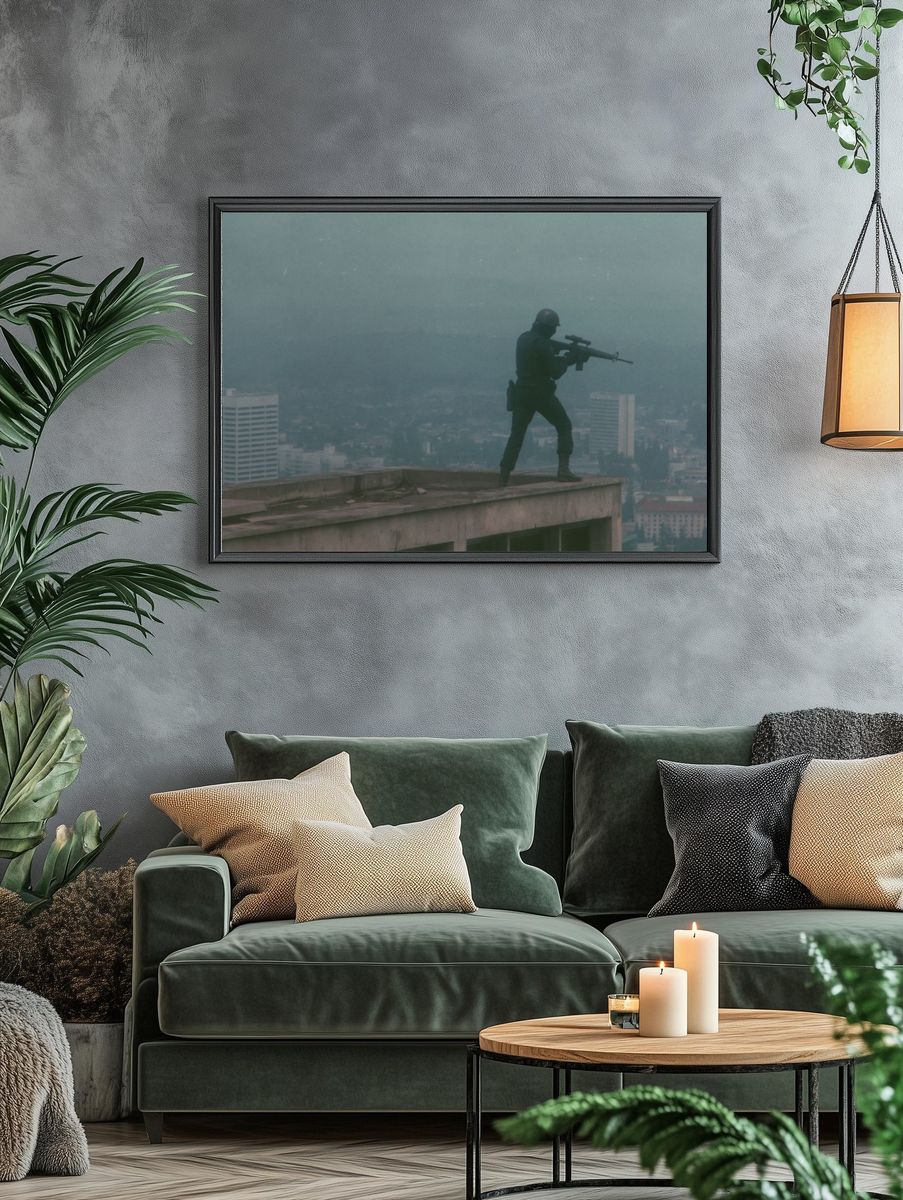 Urban Sniper Silhouette Photography Poster. — room view 4