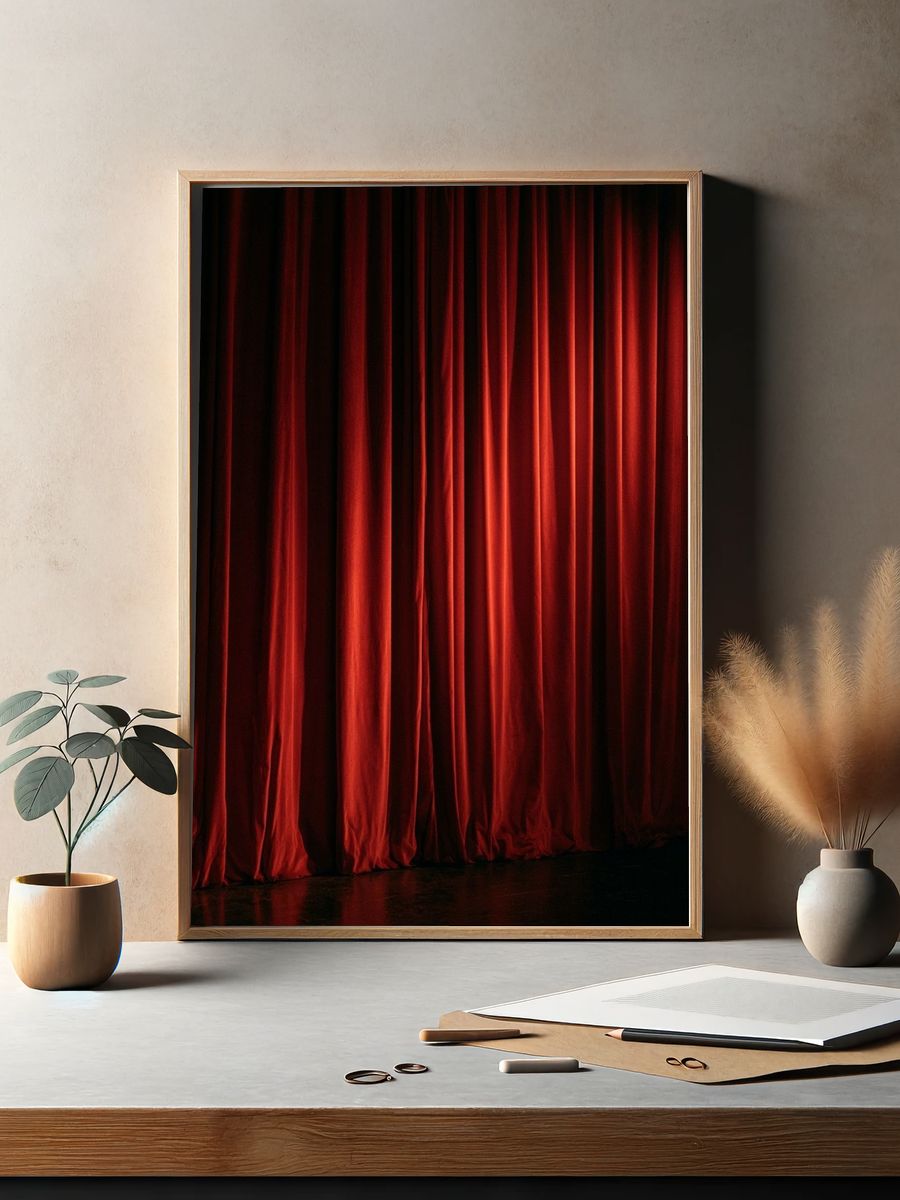 Red Velvet Curtains Photography Poster. — room view 2