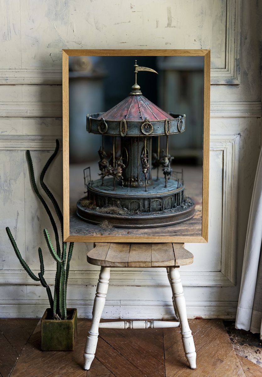 Rustic Carousel Miniature Photography Poster. — room view 1