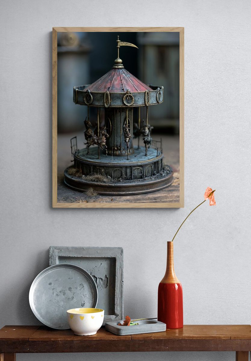 Rustic Carousel Miniature Photography Poster. — room view 3