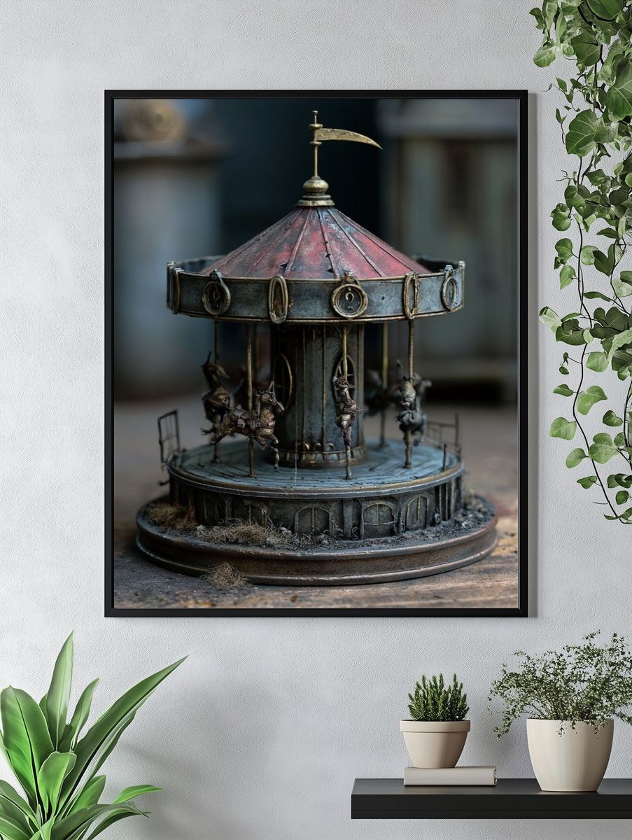 Rustic Carousel Miniature Photography Poster. — room view 4