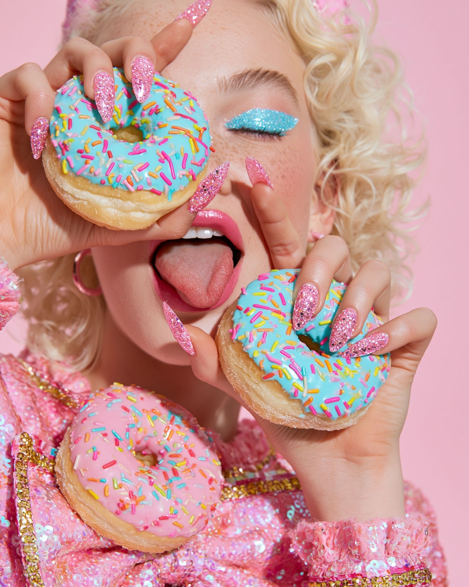 Pink Donut Glam Portrait Print. poster detail