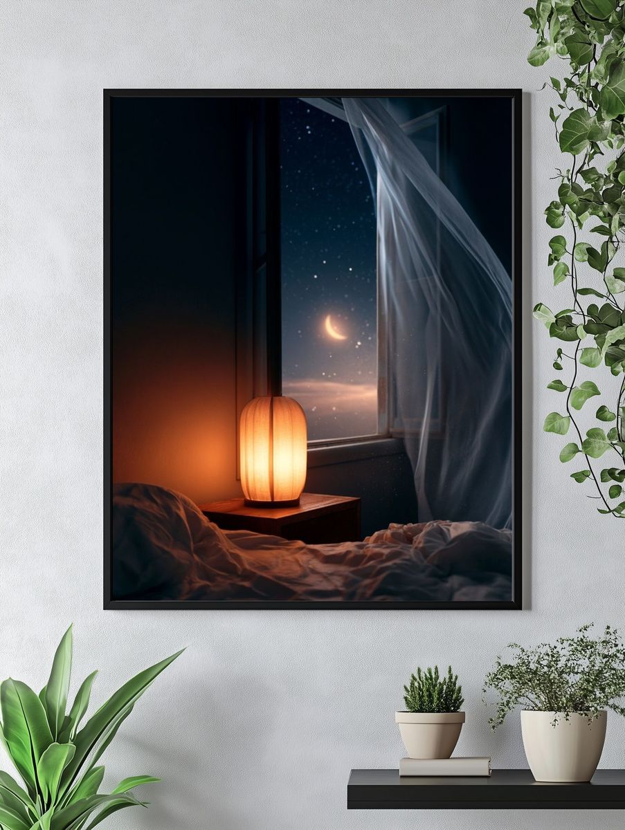 Moonlit Bedroom Window Photography Poster. — room view 4