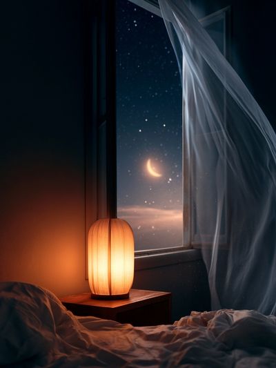 Moonlit Bedroom Window Photography Poster. poster