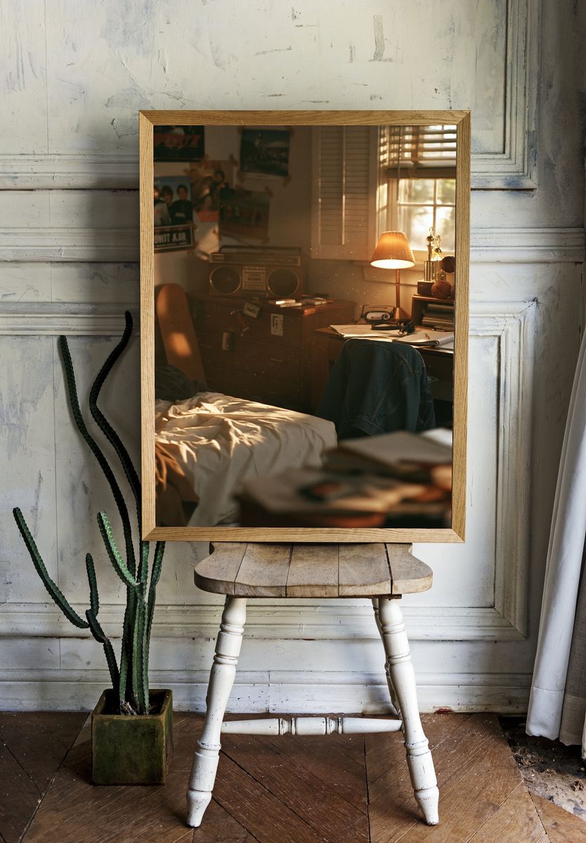 Sunlit Bedroom Interior Photography Poster. room preview