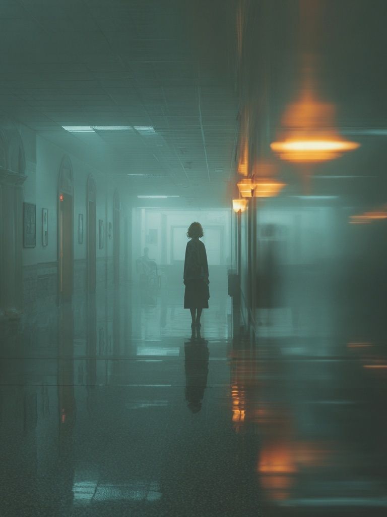 Misty Hallway Silhouette Photography Poster. poster detail