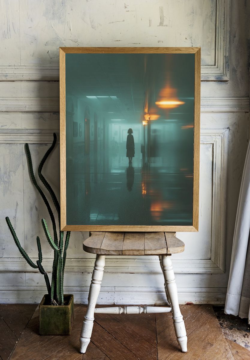 Misty Hallway Silhouette Photography Poster. — room view 1