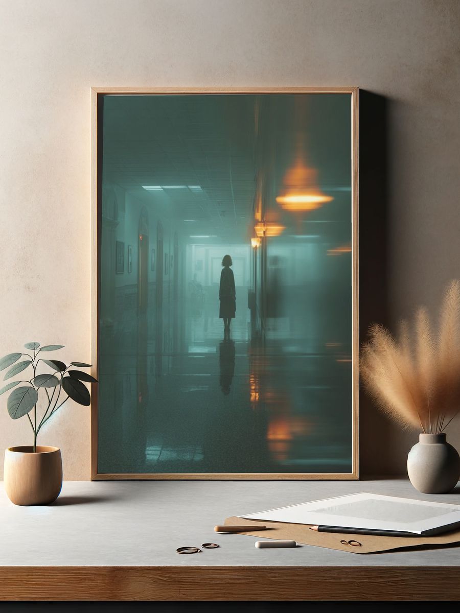 Misty Hallway Silhouette Photography Poster. — room view 2