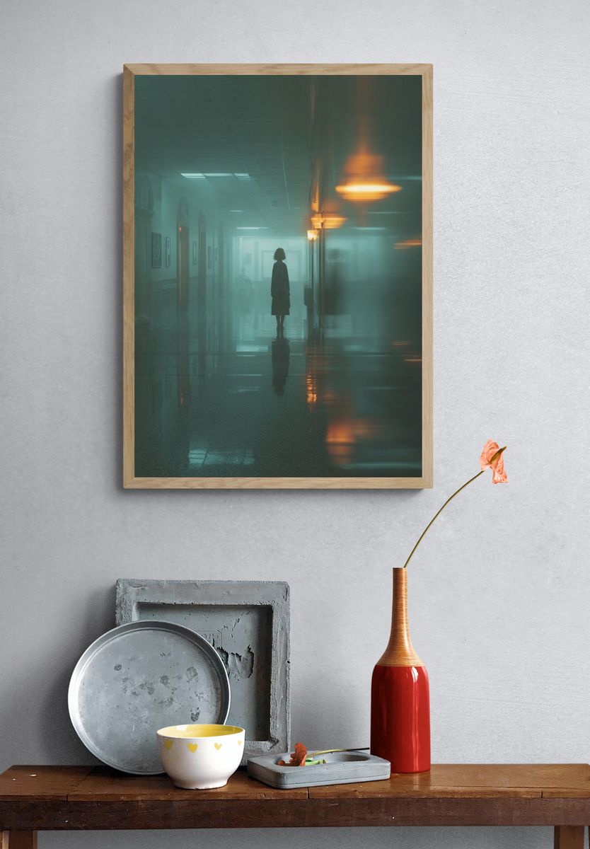 Misty Hallway Silhouette Photography Poster. — room view 3