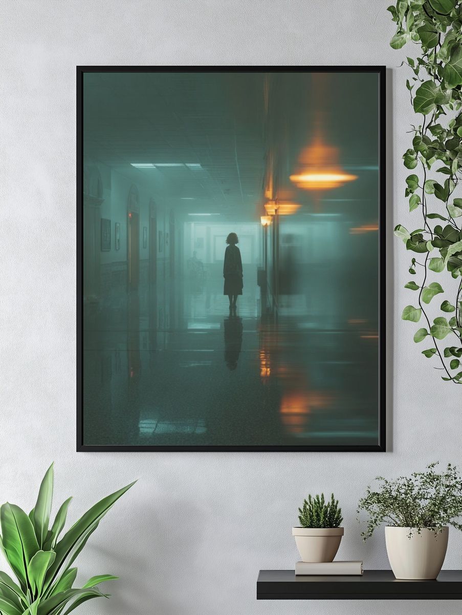Misty Hallway Silhouette Photography Poster. — room view 4