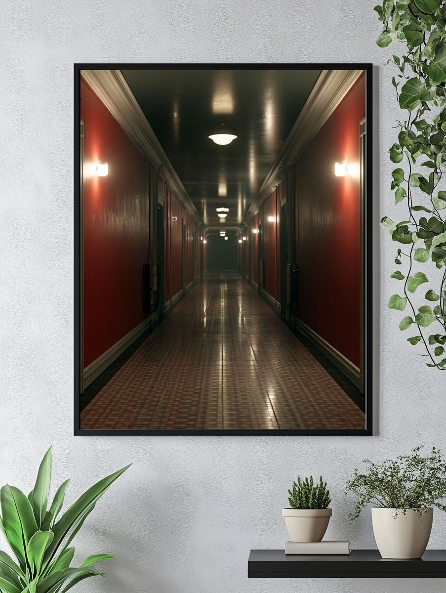 Moody Red Hallway Photography Poster. — room view 4