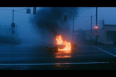 Burning Car at Dusk Photography Poster.