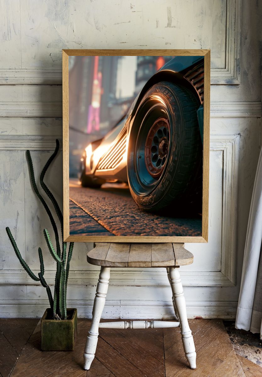 Futuristic Sports Car Wheel Photography Poster. room preview