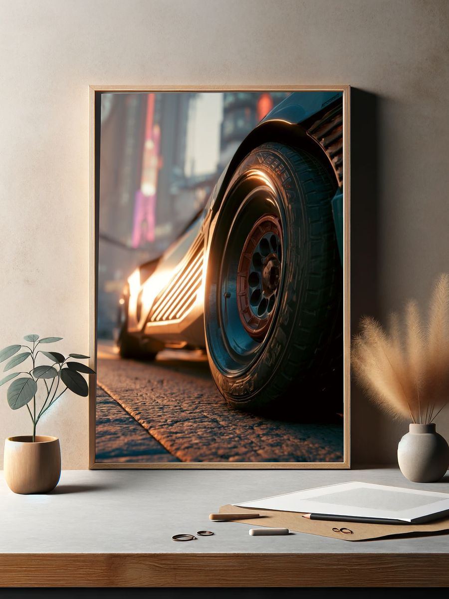 Futuristic Sports Car Wheel Photography Poster. — room view 2