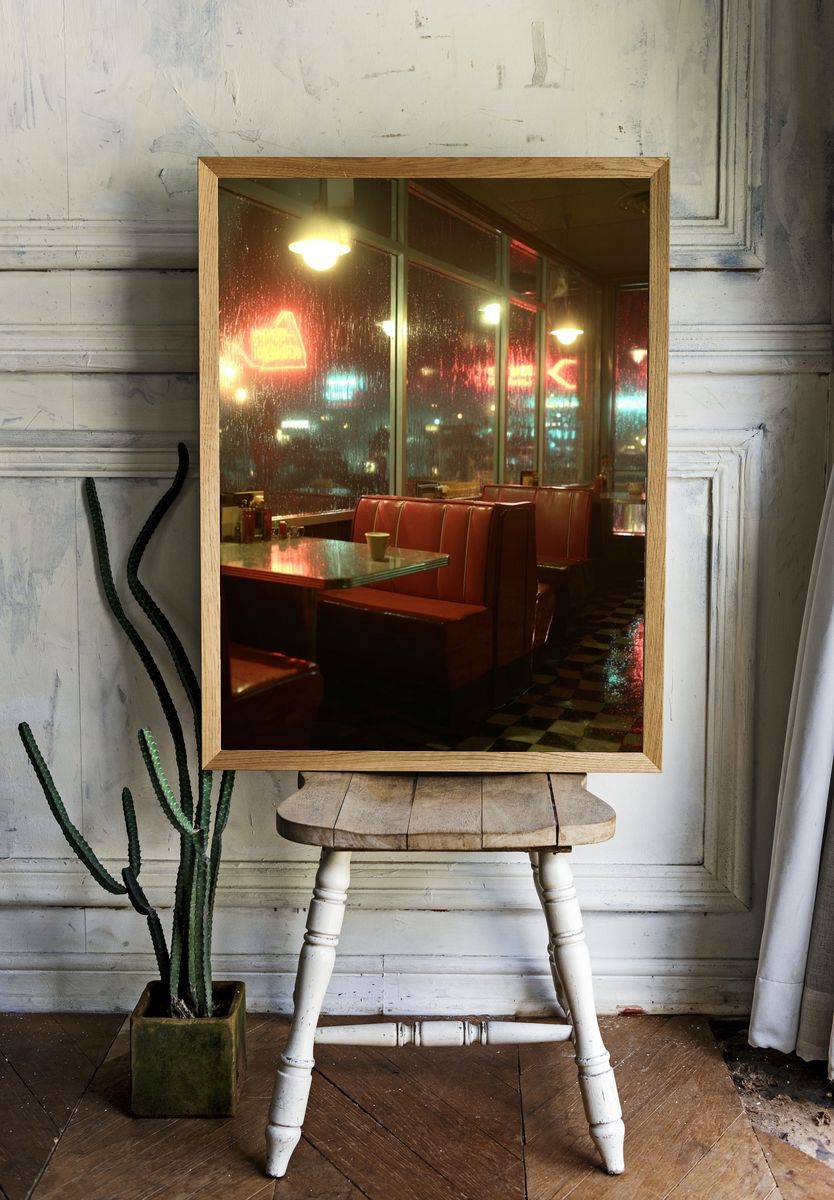 Rainy Diner Neon Photography Poster. room preview