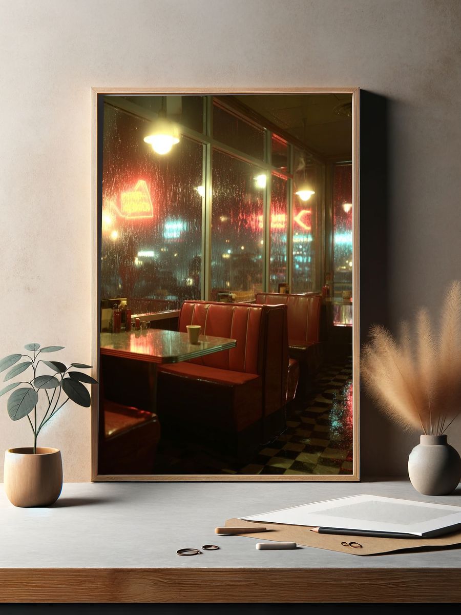 Rainy Diner Neon Photography Poster. — room view 2