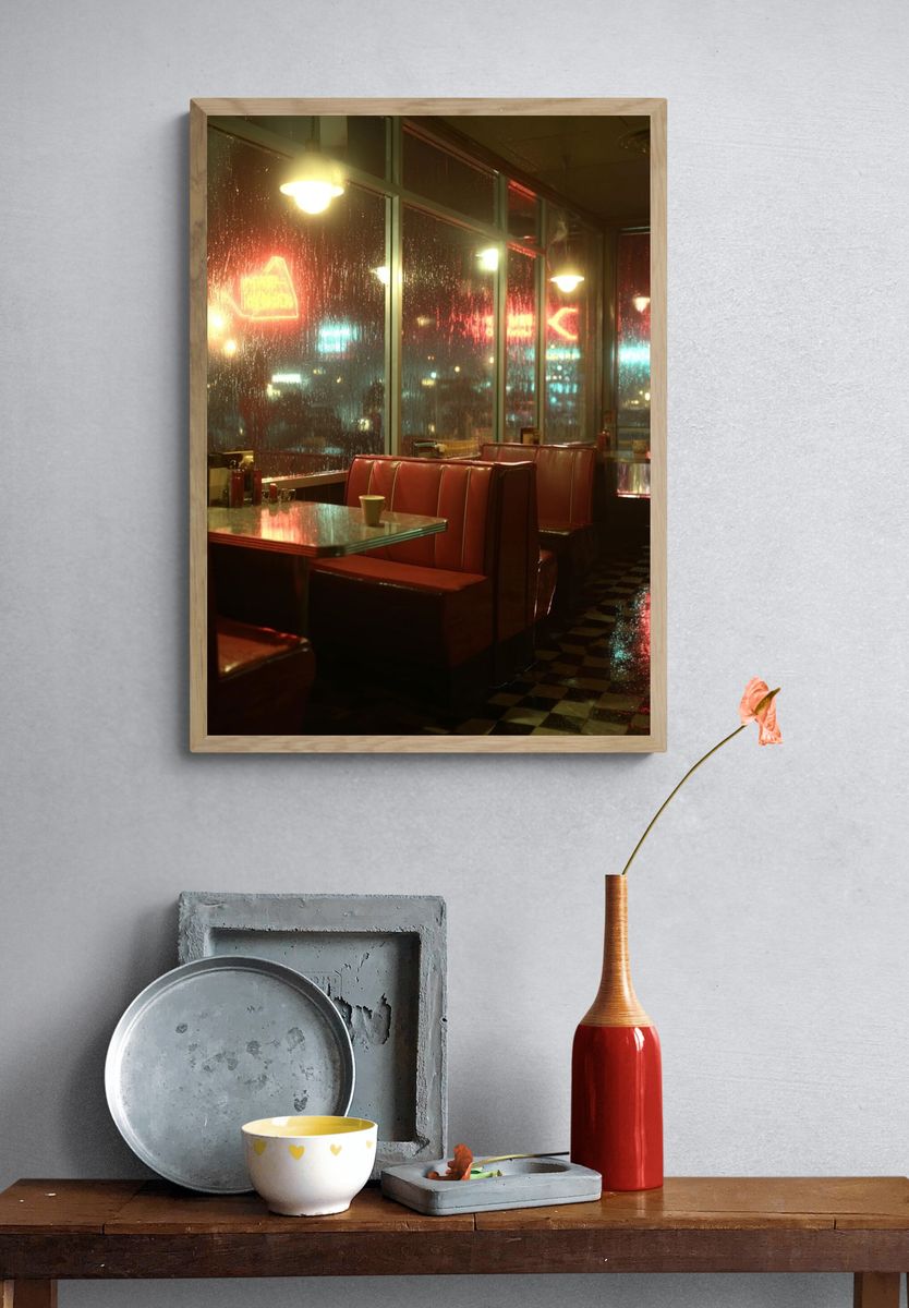 Rainy Diner Neon Photography Poster. — room view 3