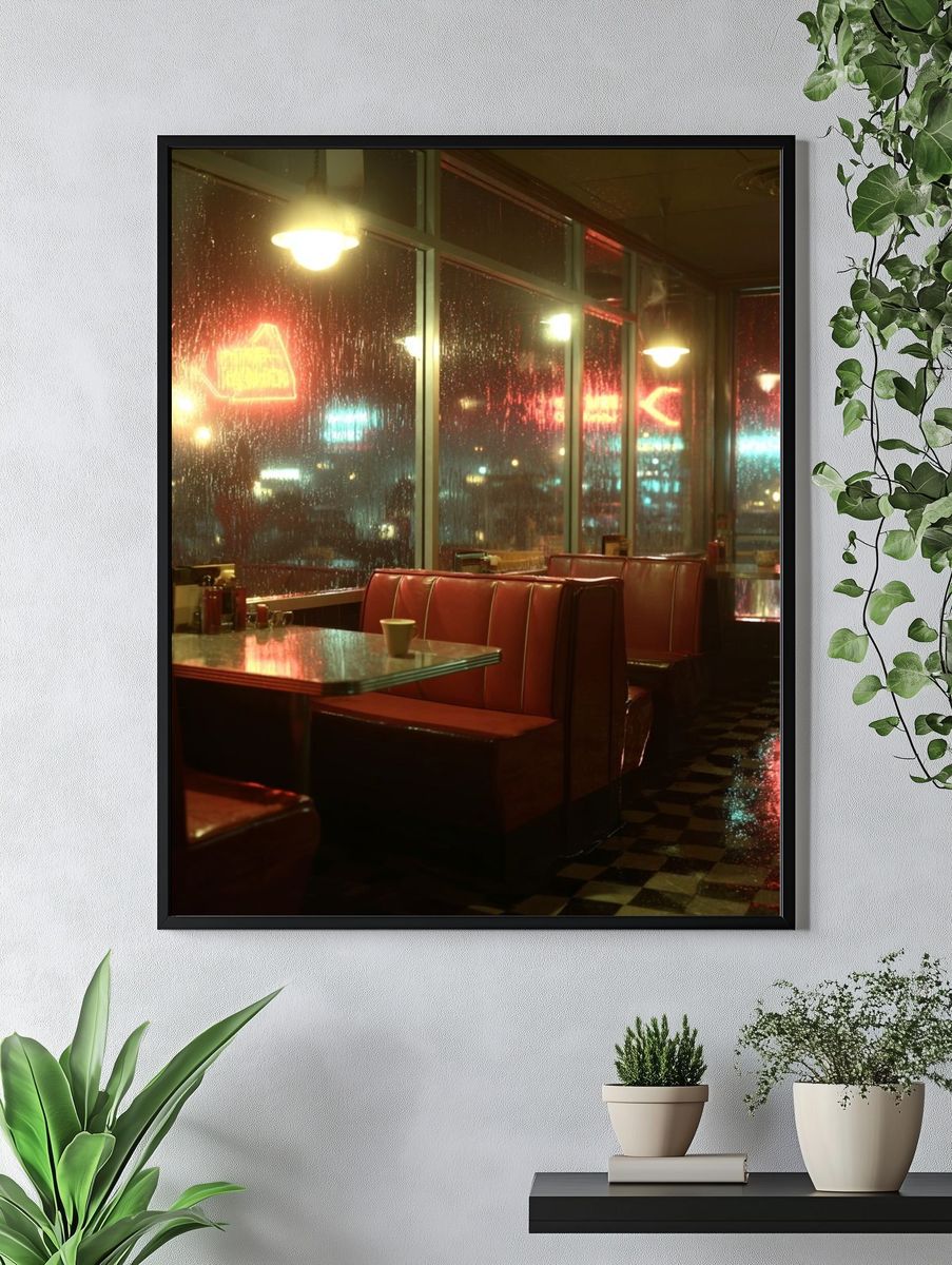 Rainy Diner Neon Photography Poster. — room view 4