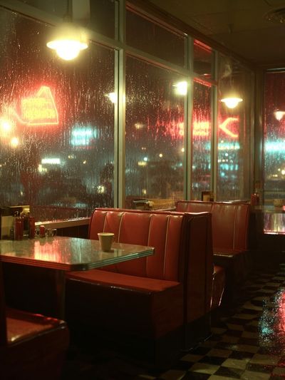 Rainy Diner Neon Photography Poster.