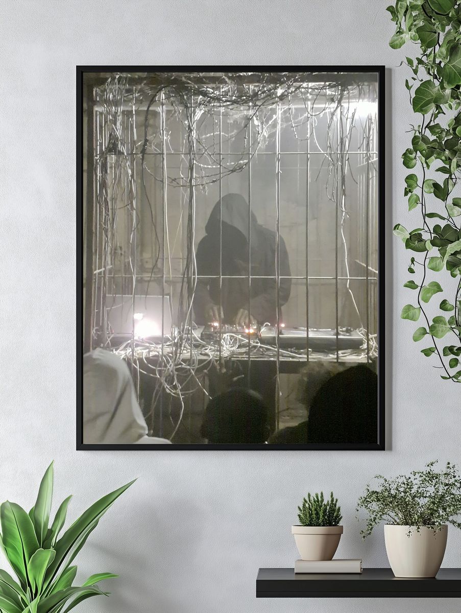 Hooded Figure in Wire Cage Poster. — room view 4