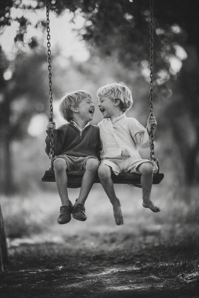 Children on Swing Black-White Poster. poster