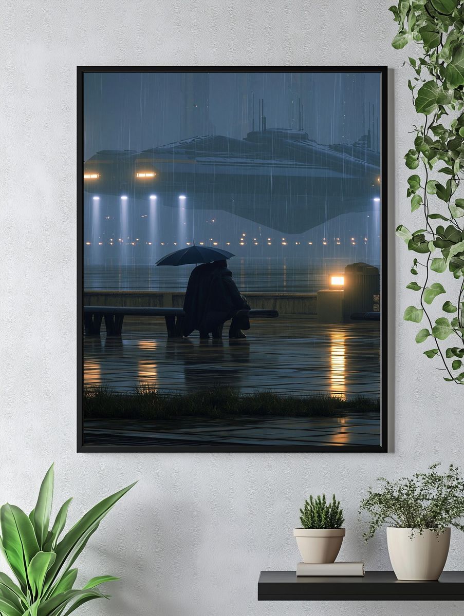 Rainy Harbor Sci-Fi Photography Poster. — room view 4