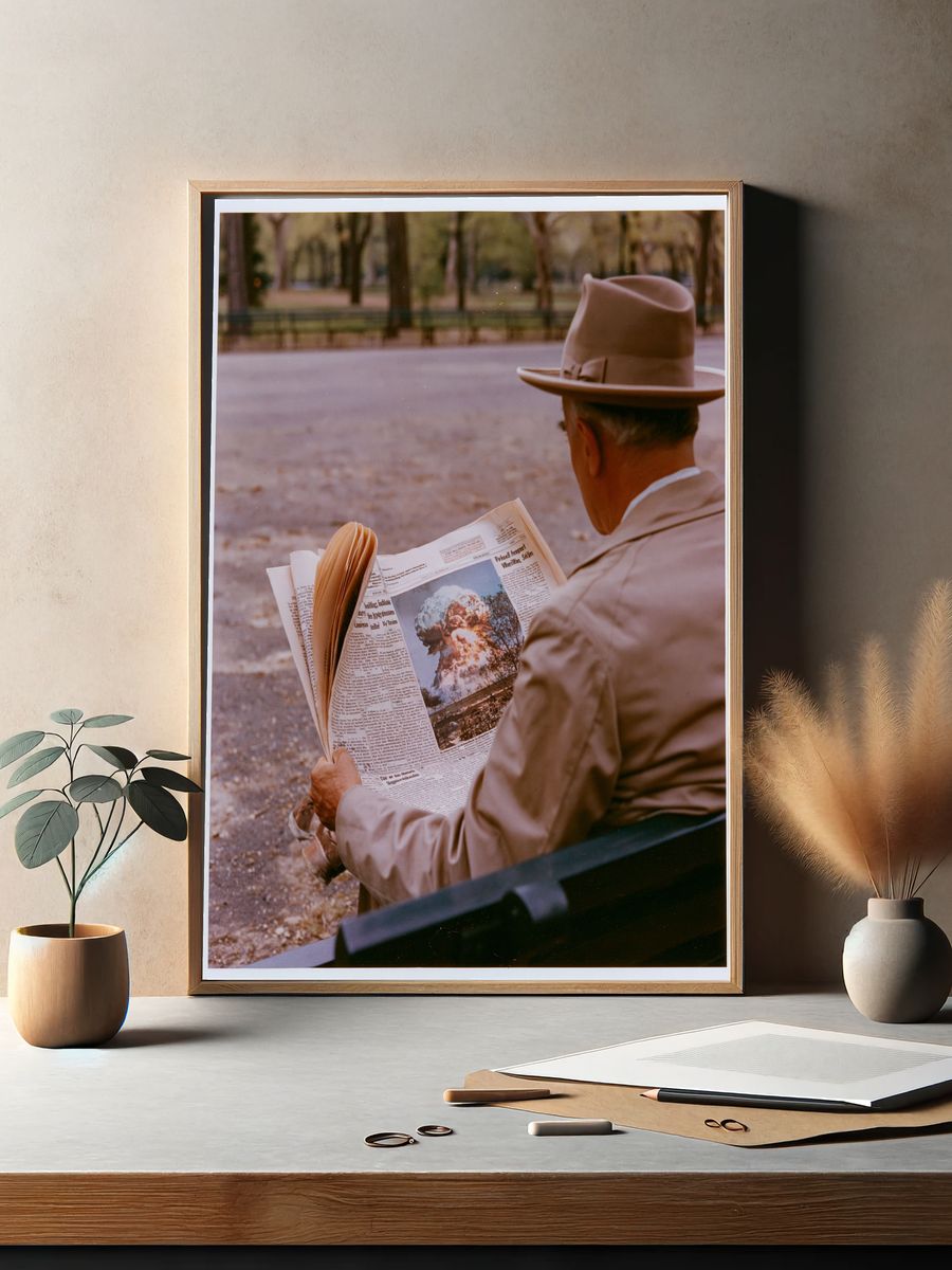 Man Reading Newspaper Photo Poster. — room view 2